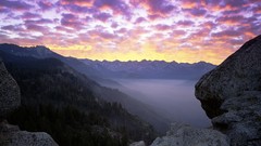 Trees Mountains clouds California rocks
