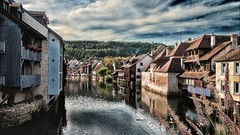Trees Mountains clouds France Europe houses rivers cityscapes