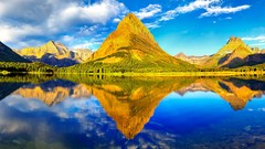 Trees Mountains clouds Green panorama lakes reflections peaks