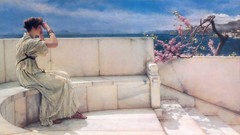 Trees Mountains clouds woman paintings white dress classic art