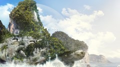 Trees Mountains ocean turtles Desktopography