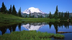 Trees Mountains panorama Washington reflections national park 