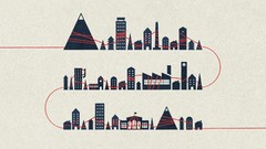 Trees Mountains string buildings threads minimalistic artwork 