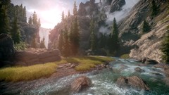 Trees Mountains waterfalls the elder scrolls v skyrim rivers 