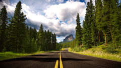 Trees nature road forest landscape sky Mountains Canada clouds
