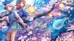 Trees night clouds branches moon weapons Katana dress hats 