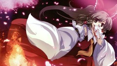 Trees night dress red dress bows masks long hair anime girls 