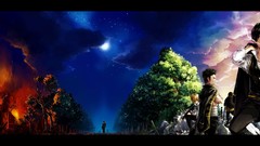 Trees night fire Anime anime boys
