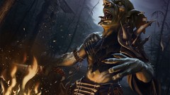 Trees night fire dark moon Monsters Goblins fantasy art