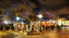 Trees night lights cityscapes