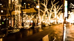 Trees night lights Japan Tokyo bokeh blurred golden ornaments 