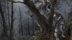 Trees night moon blotch