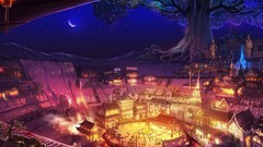 Trees night moon Circus arena artwork fantasy art