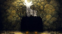 Trees night moon deer artwork surreal art Andy Kehoe