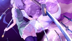 Trees night moon purple weapons ass Katana dress ghosts white 