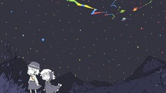 Trees night Mountains dress tie hats Chibi skirts anime girls 