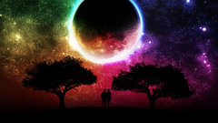 Trees night multicolor moon