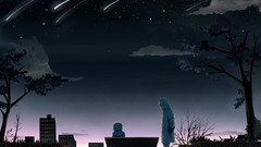 Trees night Stars Anime cities anime girls scenic