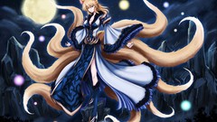 Trees night Stars clouds moon lights Shoes dress rocks blondes 