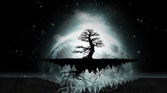 Trees night Stars dark moon abstract night sky artwork digital 
