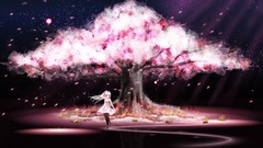 Trees night Stars dark pink dress white hair long hair anime 