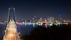 Trees night water lights Bridges cityscapes long exposure