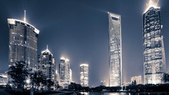 Trees night water lights Park glow sparks reflections cities