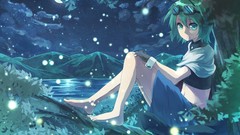 Trees night water moon glasses touhou Wriggle Nightbug Ibuki
