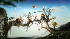 Trees paint bubbles ladder parachute roads road sign crescent 