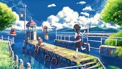 Trees paint fishing Anime trains