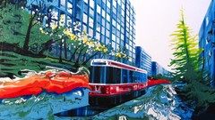 Trees paintings buildings cityscapes artwork traditional art 