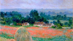Trees paintings impressionism houses fields Claude Monet 