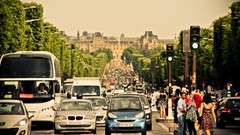 Trees Paris France cars street traffic cityscapes citylife