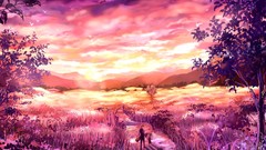 Trees purple Anime skyscapes