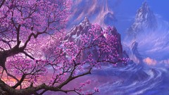 Trees purple Dragons Anime Asia artwork fantasy art