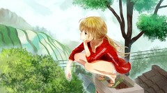 Trees rain Anime skies original characters