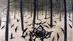 Trees Ravens forests artwork Matazo Kayama