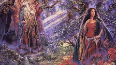 Trees roses Wolves oak Merlin fantasy art