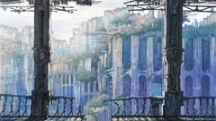 Trees ruins cities artwork scenic