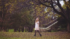 Trees seasons woman fashion outdoors footsteps portraits
