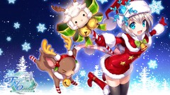 Trees snow Animals night Christmas hats gloves bows anime girls 