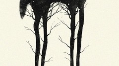 Trees snow black and white white background Wolves drawings 