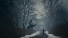 Trees snow Ravens paths digital art