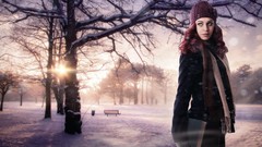 Trees snow seasons woman Photo manipulation