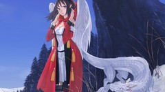 Trees snow wings Dragons dress anime girls blue eyes brunettes 
