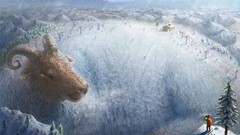 Trees snow winter Animals Mountains Goats artwork scenic 