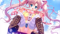 Trees snow winter Anime Ribbons blondes scarfs long hair anime 