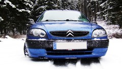 Trees snow winter blue tuning cars Citroen Saxo
