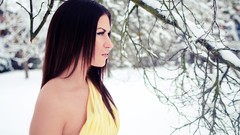 Trees snow winter brunettes