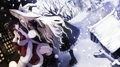 Trees snow winter Fairies dress hats red eyes red dress 